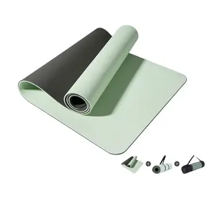 Huayi Manufacturer Custom Print Eco Yoga Mat Non Toxic No Odor Anti Slippery StickyDual Layer Tpe Yoga Mat With Carry Strap
