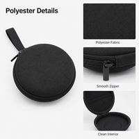 Étui rigide rond personnalisé en EVA avec poche en filet zippée, sangle élastique et rangement portable pour accessoires d'écouteurs