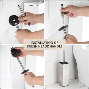 304 ensemble de porte-brosse de toilette carré en acier inoxydable nettoyant de salle de bain <span class=keywords><strong>pas</strong></span> <span class=keywords><strong>cher</strong></span> brosse de toilette toilette - Product Image 5