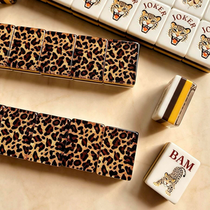 Juego de Mahjong Americano de Acrílico de 4 Capas con Fichas Impresas con UV y Reverso Transparente con Diseño de Leopardo, Marca Privada OEM - Product Image 1