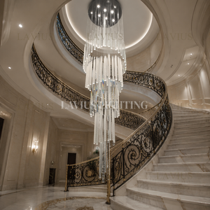 Lampadario di Lusso a Cascata in Cristallo K9 con Aste Triangolari <span class=keywords><strong>per</strong></span> Hotel, Atrio, Moschea, Ingresso Villa, Sala con Baldacchino in Acciaio Inossidabile - Product Image 2