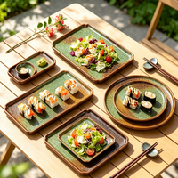 ESTICK Plat carré plat en porcelaine vintage de luxe léger pour sashimi, compatible micro-ondes, glaçure multicolore, 7-13 pouces, style japonais rétro