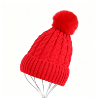 Bonnet en tricot torsadé pour femme avec grand pompon en fausse fourrure, chaud, épais et doux, bonnet côtelé pour femme, fournisseur