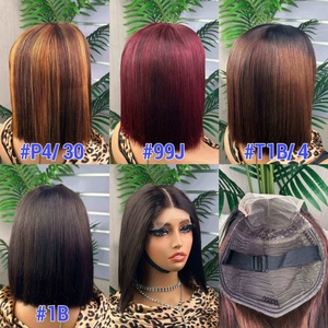 Perruques Bob Courtes Droites avec Fermeture en Dentelle 4x4, 100% Prêtes à l'Expédition, Vente en Gros, Cheveux Humains Vierges Péruviens pour Femmes Noires - Product Image 1