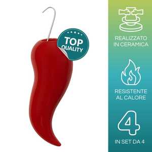 Evaporatori d'acqua in ceramica rossa a forma di peperoncino 10,5x3,5x16 cm, umidificatori a radiatore, set da 4 - Product Image 5