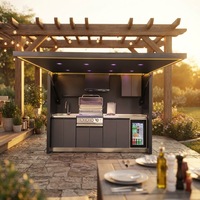 Cuisine extérieure de luxe avec four à pizza, conteneur de cuisine en acier, meuble de jardin