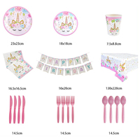 Ensemble de vaisselle sur le thème de l'unicornie, fabriqué avec soin, pour 16 invités, décoration de fête d'anniversaire pour petite fille, fournitures de fête