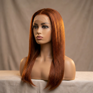 Perruques en cheveux humains brun rougeâtre 250% densité, perruque frontale en dentelle HD effet peau, <span class=keywords><strong>couleur</strong></span> roux cuivré, cheveux vierges bruts, 30 pouces, sans colle, prête à porter, pré-coupée - Product Image 2