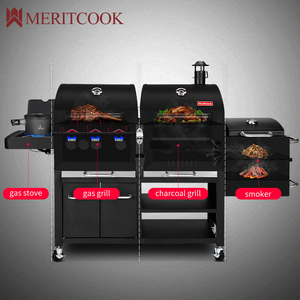 Grand <span class=keywords><strong>Barbecue</strong></span> d'Extérieur <span class=keywords><strong>Gaz</strong></span> et Charbon de Bois, Combiné Fumoir Robuste et sans Fumée sur Chariot, <span class=keywords><strong>Barbecue</strong></span> Commercial - Product Image 4