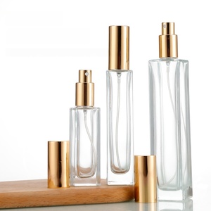 Flacon pulvérisateur <span class=keywords><strong>cosmétique</strong></span> en verre transparent carré haut et fin de 30 ml, 50 ml, 100 ml avec bouchon à sertir pour parfum, vente en gros - Product Image 2