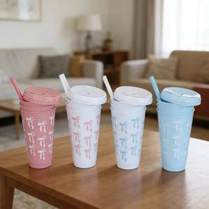 Cadeau <span class=keywords><strong>de</strong></span> membre, bouteille d'eau en plastique personnalisée <span class=keywords><strong>de</strong></span> 24 oz, sans BPA, avec paille, design exclusif - Product Image 1