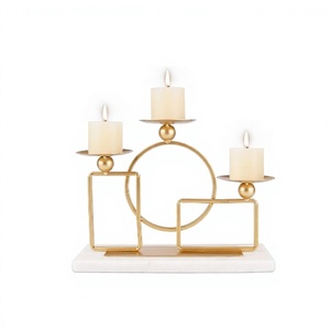<b>Gold</b> Candle Holders for Pillar Candles with Marble Base 3 Arms Metal <b>Candelabra</b> Candle Holders for Home Wedding Party Decor - Product Image 1