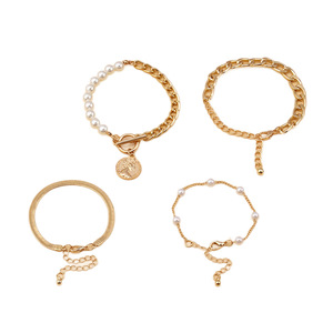 European and American cross-border fashion queen portrait coin pendant faux pearl <b>bracelet</b> <b>set</b>, simple chunky chain OT buckle - Product Image 5