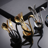 Cuillère à café en acier inoxydable 304, fourchette à fruits, cuillère à dessert, base créative en forme de cygne, ensemble cadeau