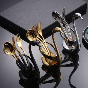 Cuchara de acero inoxidable 304 con forma de ala, tenedor para café, cuchara para frutas, tenedor para postre, base creativa con forma de cisne, set de regalo. - Product Image 4