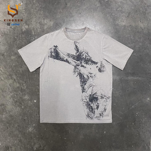Camisetas de Hip Hop de Alta Calidad para Hombre, de Algodón Grueso, Hombros Caídos, Corte Cuadrado, Camiseta Corta, Camisetas Extra Grandes con Gráficos Personalizados - Product Image 3