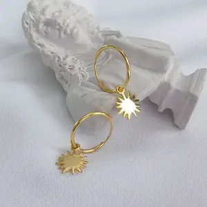 Dainty Sun Huggie Hoop Earring Gold Plated 925 Sterling Silver Dangle Earrings