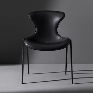 Italian Minimalist Saddle Leather <strong>Dining</strong> Chair Household Chair Black Backrest Chair High-end <strong>Dining</strong> <strong>Table</strong> <strong>Stool</strong> - Product Image 2