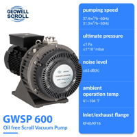 Pompe à vide à spirale sans huile GEOWELL GWSP600 137,9 gpm (50Hz) pour l'industrie alimentaire et pharmaceutique