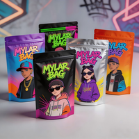 Sachets Mylar personnalisés imprimés 3,5g, refermables, à fond plat, avec fermeture éclair, petits emballages pour le stockage alimentaire