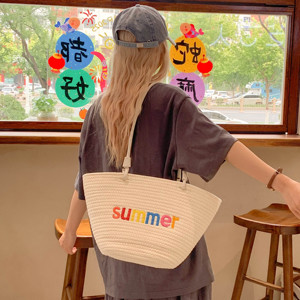 Bolsos Tote con Letras de Verano, Bolsos Tejidos a Mano, Bolsos de Playa de Gran Capacidad para Viaje - Product Image 5