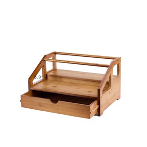 Wooden Storage <b>Tray</b> With Drawers Rectangle Multifunctional Coffee Syrup <b>Tea</b> Bag Organizer Standing Type For Kitchen Use - Product Image 5