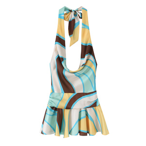 TAOP&ZA Elegante e Sexy Nuovo <span class=keywords><strong>Abito</strong></span> Mini Estivo 2026 da Donna con Stampa, Pieghe Stratificate e Scollo all'Americana Senza Maniche 2858339 - Product Image 1