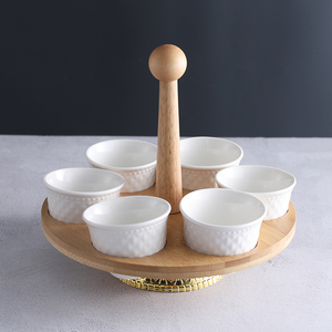Cuenco para servir <span class=keywords><strong>de</strong></span> postre <span class=keywords><strong>de</strong></span> cerámica para fiesta <span class=keywords><strong>de</strong></span> boda, bandeja <span class=keywords><strong>de</strong></span> bambú, cuenco para cantar y aperitivos, juego <span class=keywords><strong>de</strong></span> 7 - Product Image 6