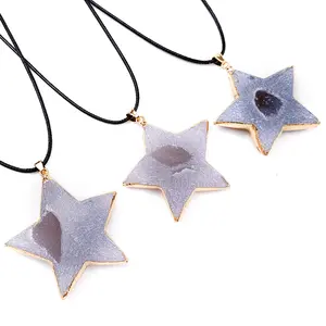 DIY polido cristal estrela Natal plana ornamentos ágata Geode em branco Natal