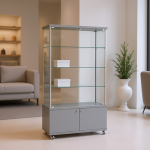 Aluminium <b>Framed</b> Showcase 95x39x185cm Light <b>Grey</b> With Lockable Doors And Adjustable Shelves Display Cabinet - Product Image 3