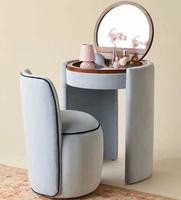 Coiffeuse d'angle en bois de luxe vintage et antique, rembourrée, avec miroir pliable et tabouret, pour chambre à coucher