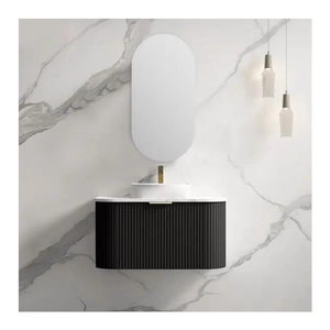 <span class=keywords><strong>Meuble</strong></span>-lavabo mural contemporain à nervures avec lavabo rond élégant, miroir ovale et façade de <span class=keywords><strong>meuble</strong></span> incurvée – Design moderne – Vente en gros - Product Image 4