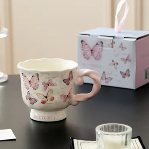 High Aesthetic Cartoon Ceramic 400ml High <b>Footed</b> Coffee <b>Mug</b> Customized Color Logo Couple Party Gift for Home Use Dishwasher - Product Image 2