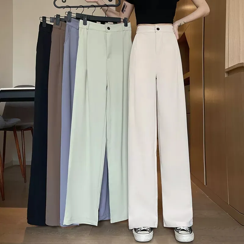 PT417 Women Loose High Waist Wide Leg Pants Spring Autumn Casual Straight Suits Pant Female Solid Plus Size 4XL Long Trousers