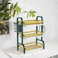 Égouttoir à vaisselle double niveau en bambou, moderne et sur pied, avec support pour baguettes et planche à découper, pour rangement de cuisine