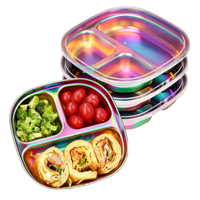 Plateau de rangement roulant personnalisé en acier inoxydable durable, avec logo personnalisé, design arc-en-ciel, assiette à ventouse antidérapante pour tout-petits, compartimentée pour enfants