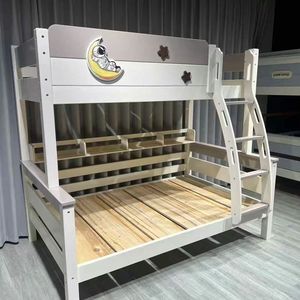 2025 Новая современная Минималистичная Детская кровать в мультяшном стиле, двухъярусная кровать из массива дерева с лестницей, настраиваемая функция хранения - Product Image 3