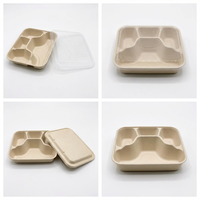 Gezonde Portie 4-delige Suikerrietbagasse Sectievoedselcontainer Bento Box Deksel 1000ml Schoolkantine Servies Benodigdheden