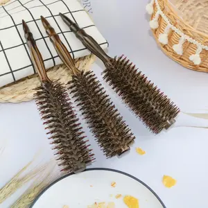 3 Größen Natürliche Kaddischaue Runde Bürste hölzerner Griff Haar-Rollbürste für Haartrocknung Styling Locken Fabriklieferant