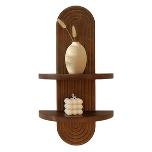 Wooden Arched Floating <b>Shelf</b> <b>Wall</b> <b>Mounted</b> Display Rack For Decorative Vase And Plants Retro Color - Product Image 5