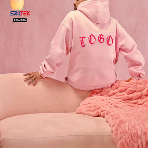 Ensemble survêtement molletonné épais rose personnalisé avec logo, comprenant un sweat à capuche oversize et un pantalon de jogging, deux pièces pour hommes et femmes - Product Image 2