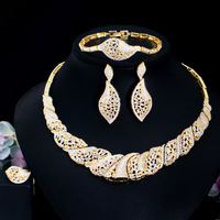 Ensemble de quatre pièces de style européen classique, plaqué or, zircon, collier, boucles d'oreilles pour femmes, fiançailles, mariages, banquets, fêtes, cadeau