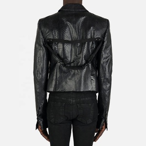 <span class=keywords><strong>Python</strong></span> preto couro casaco novo estilo cobra impressão masculina em relevo jaqueta de couro genuíno - Product Image 6