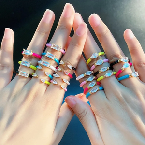 Женское открытое регулируемое кольцо с фианитом, летнее разноцветное кольцо с овальным кубическим цирконием в форме сердца, 2023 - Product Image 6