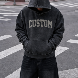 Sudadera con Capucha Personalizada con Logotipo, 400GSM, Lavado Ácido Vintage, Fabricada con Impresión Digital, Algodón Vintage para Hombre - Product Image 1