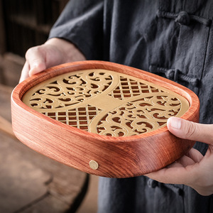 Rosewood Oval <b>Tea</b> Tray With Carved Design For Kung Fu <b>Tea</b> <b>Set</b> - Product Image 1