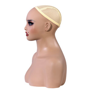 Tête de mannequin féminin réaliste pour l'affichage de perruques, support en PVC, taille plus, coque souple avec épaules, perçable - Product Image 3