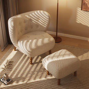 Shearling Nordic Style Single Sofa White Upholstered Foam Filling Oval Shape Living Room <b>Chair</b> With <b>Footstool</b> - Product Image 2