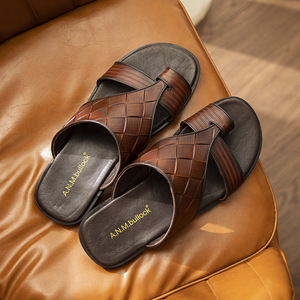 Sandales d'été 2026 pour hommes en cuir véritable, mules décontractées en cuir de vachette pleine fleur pour l'extérieur - Product Image 1