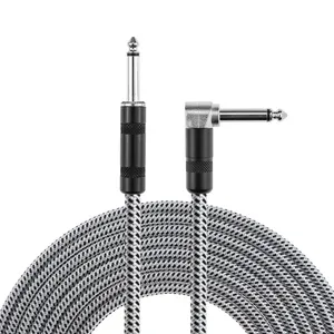 Wholesale 3m 10FT 15FT 6m 20FT Woven braided Right Angle 6.35mm Electric instrument Guitar Cables